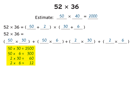 Multiply 2 Digit Factors Using The Distributive Property